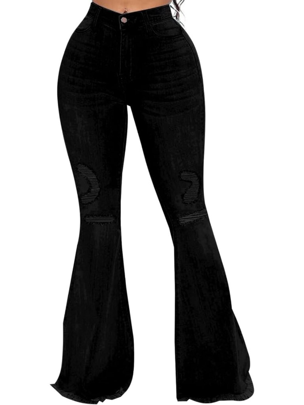 Vintage 70s High Waisted Bell Bottom Jeans for Women - Flared Raw Hem Denim
